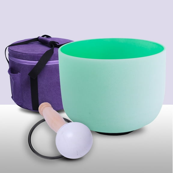432 Hz  F Heart Chakra Green Color Quartz Frosted Crystal Singing Bowl 8 inch   Case Bag
