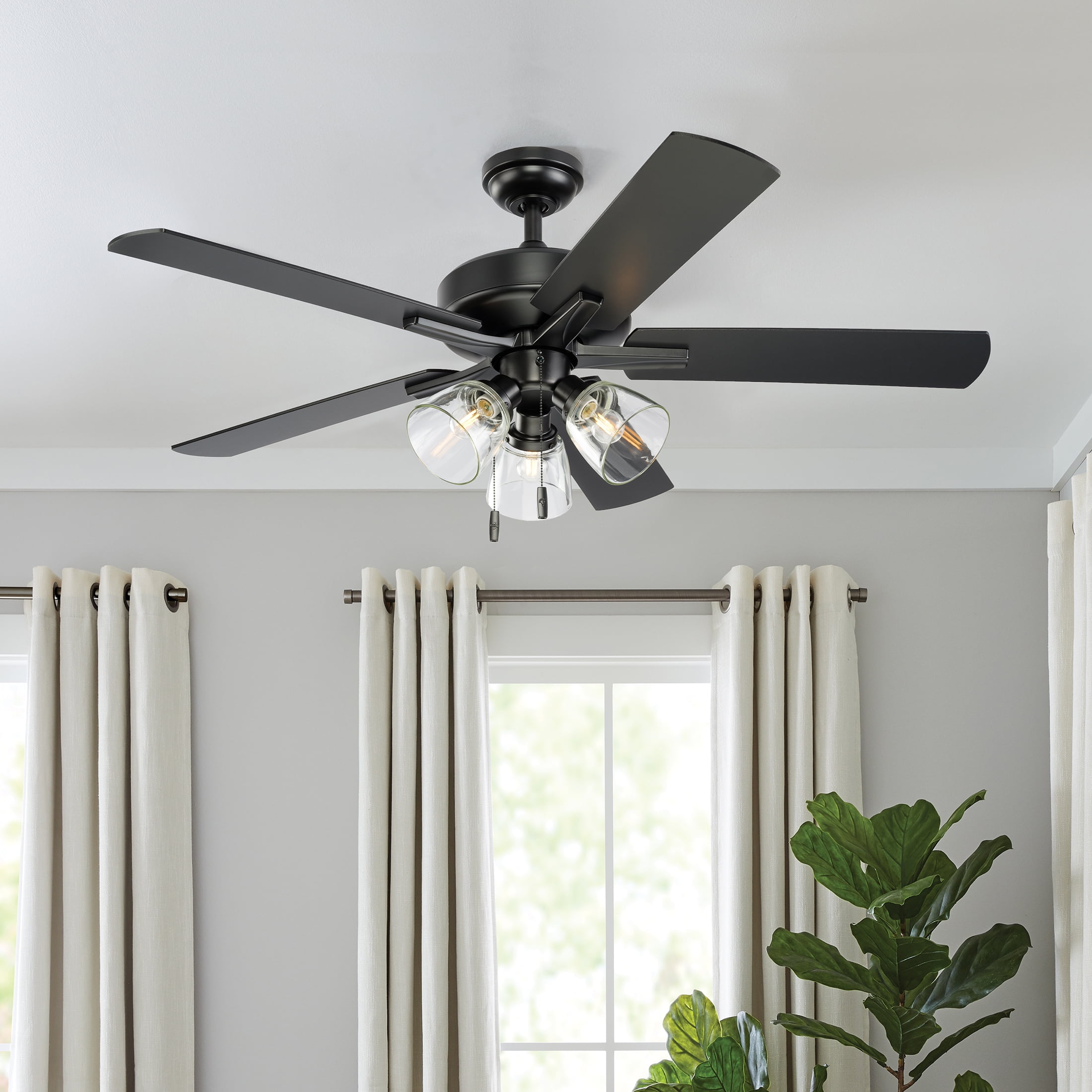 Better Homes & Gardens Bennett Collection 52'' Black Ceiling Fan with LED  Light Kit 5 Reversible Blades