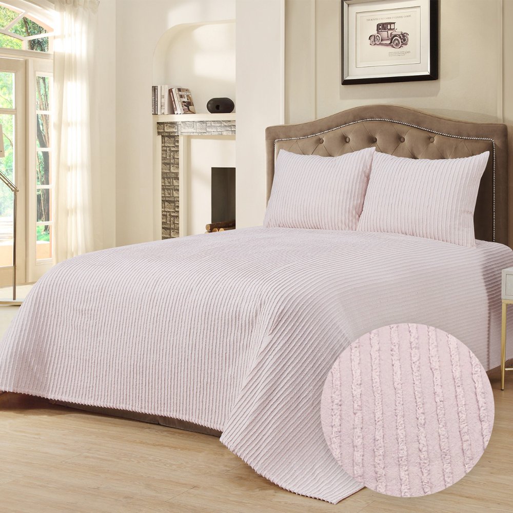 100 Cotton Tufted Chenille Stripe Textured Full Double Bedspread Lightweight Bedding Coverlet