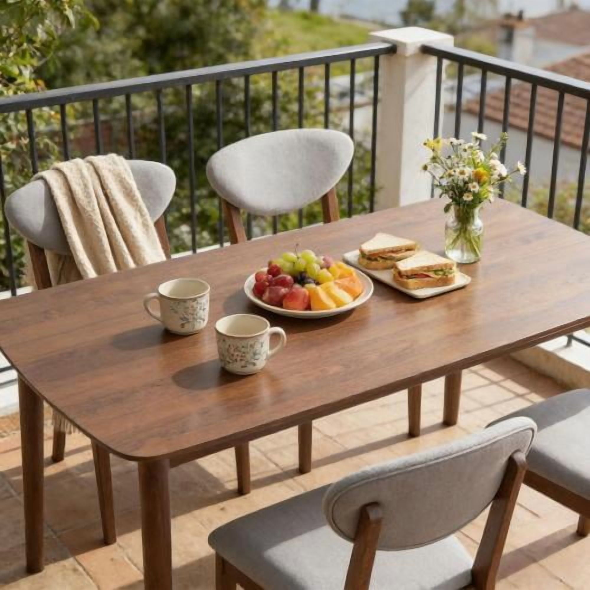 47-Inch 5-Piece Dining Table Set, Walnut Finish Table with 4 Light Gray Upholstered Chairs, Space-Saving Compact Kitchen Dinette