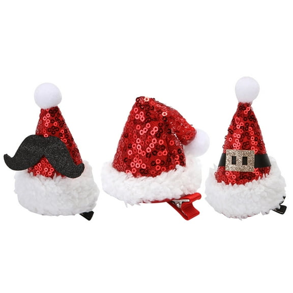 WHAMVOX 3Pcs Santa Hat Shaped Hair Clips Red Fabric Metal Christmas Party Accessories for Girls