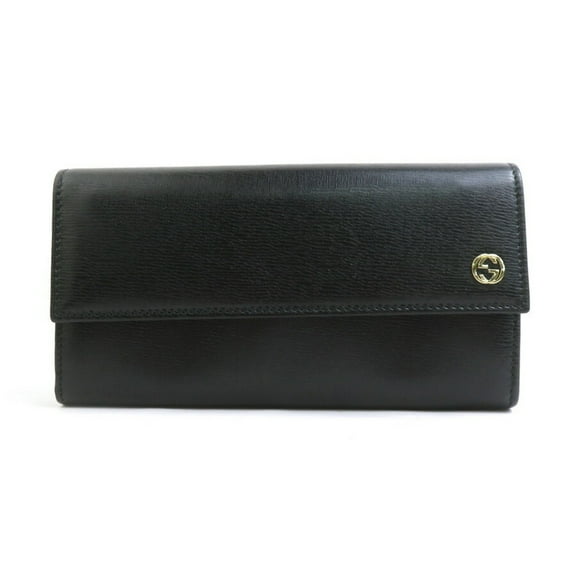 Pre-Owned GUCCI Long Wallet Interlocking G Leather Black Men's Women's 309702 h31192a (Good)