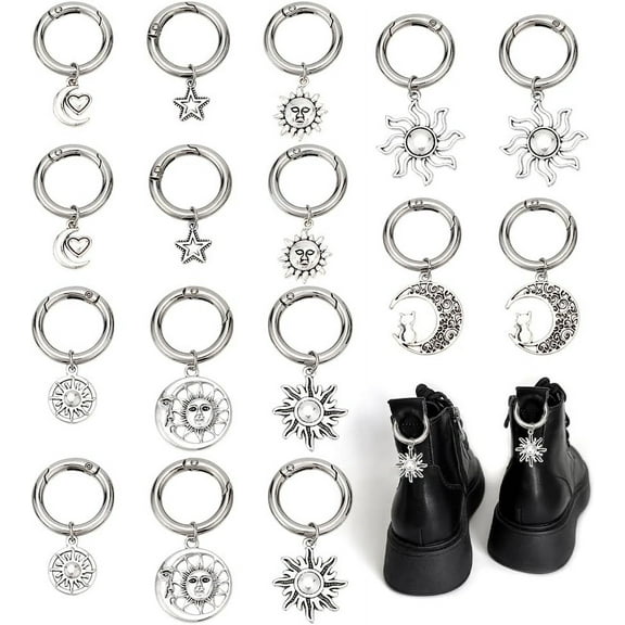 1 Set Cat Star Moon Sun Enamel Shoes Charms Alloy Shoes Charms Boot Shoe Charms with Alloy Spring Gate Rings For Boot Bag Purse Vintage Decor
