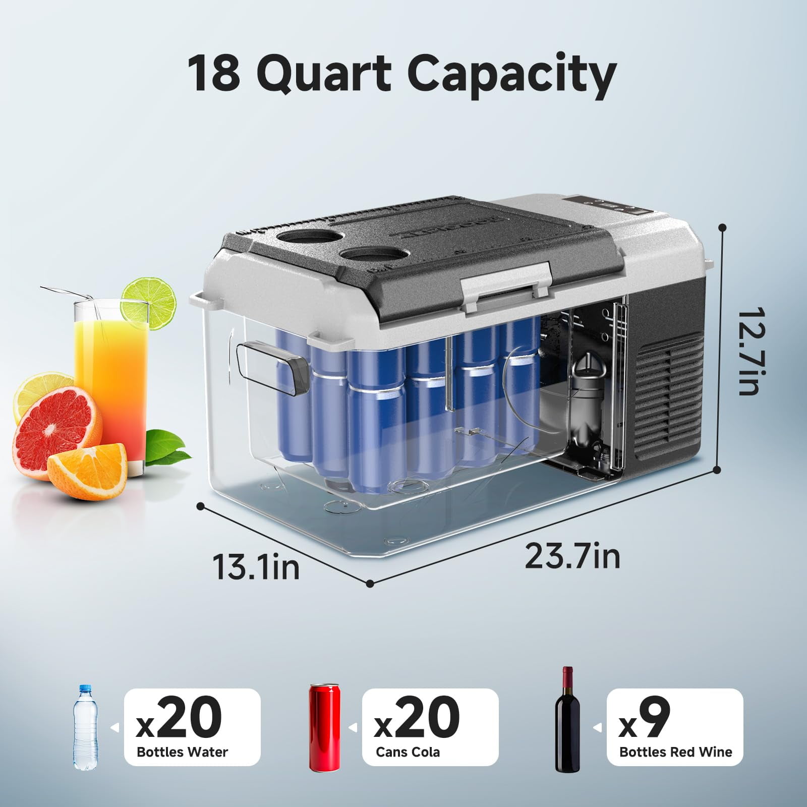 BODEGA 12 Volt Car Refrigerator, 18 Quart Portable Freezer, Car Fridge -4℉-68℉, Compressor Electric Cooler for Outdoor RV Camping Travel Vehicles Home Use, Black