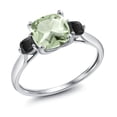 thumbnail image 3 of Gem Stone King 10K White Gold Green Prasiolite and Black Onyx 3 Stone Engagement Ring for Women (1.66 Cttw, Cushion 7MM, Gemstone Birthstone, Size 7), 3 of 6