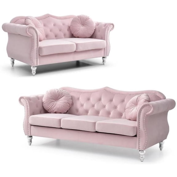 Home Square 2-Piece Furniture Set with Sofa and Loveseat in Pink