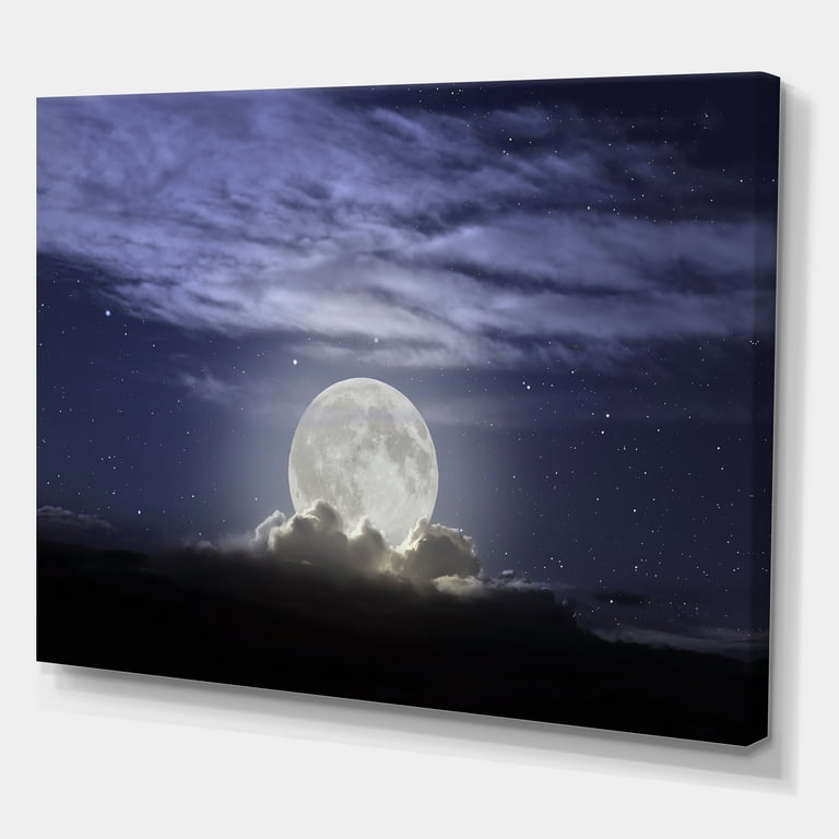 Designart Full Moon Rising In A Cloudy Night Sky Canvas Art