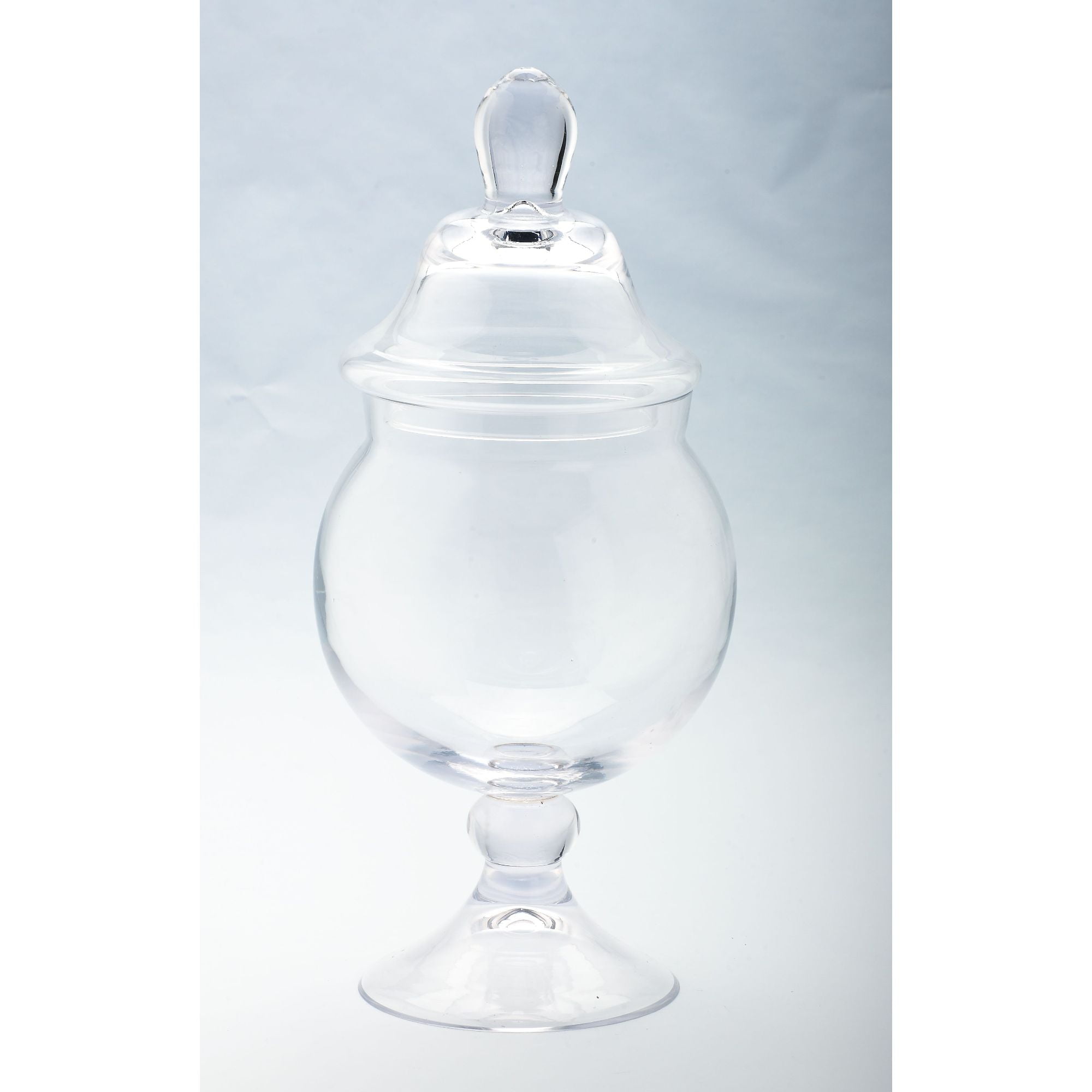 18" Clear Hand Blown Glass Jar with Finial Lid Tabletop Decor