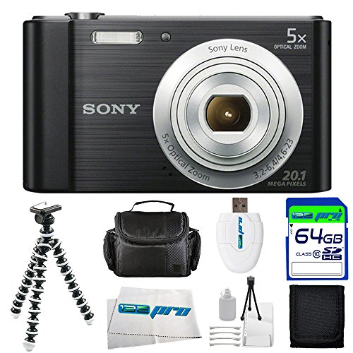 Sony Cybershot DSCW800 Digital Camera (Black) + 64GB PixiBasic