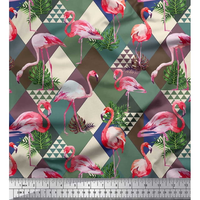 Soimoi Brown Poly Georgette Fabric Flamingo Bird Decor Fabric Printed Yard 52 Inch Wide