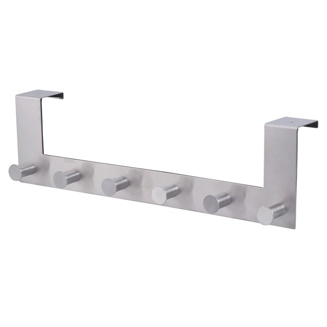 Stainless Steel Over the Door Hooks Hagner Rack Clothes for Cloth Pants Hat Towel (6-Hook)