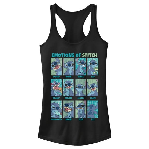 Junior's Lilo & Stitch Emotions of 626  Racerback Tank Top Black Large