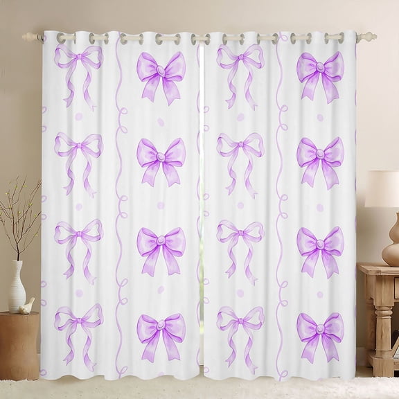 Erosebridal Girls Bowtie Gifts Black Out Curtains,Purple Bowknot Kids Curtains Pack of 2 (42x63 Each)