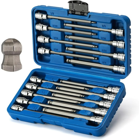 Mayouko Pro 3/8" Drive Extra Long Ball-End Hex Bit Socket Set, 1/8"-3/8", 3-10mm, SAE&Metric, 5.9 Inch Length