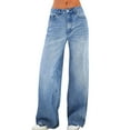 thumbnail image 2 of YODETEY Women's Wide Leg Jeans, Y2K Wide Leg Fit Denim Pants, Women's Dark Blue Size, XXL, 2 of 8