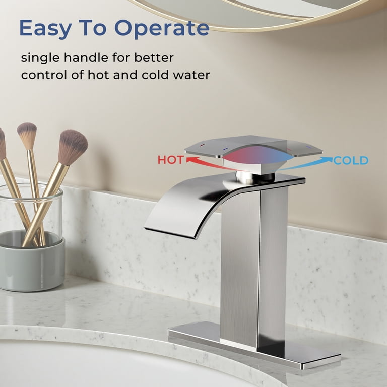 TVOFEK Brushed Nickel Waterfall Bathroom Faucet, Single Handle photo 5