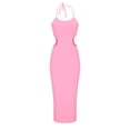 thumbnail image 4 of Wycnly Summer Dresses for Women Party Club Sexy Hollowed Bodycon Knitted Ribbed Strap Dresses 2025 Sleeveless Square Neck Solid Long Formal Dress Pink XL, 4 of 5