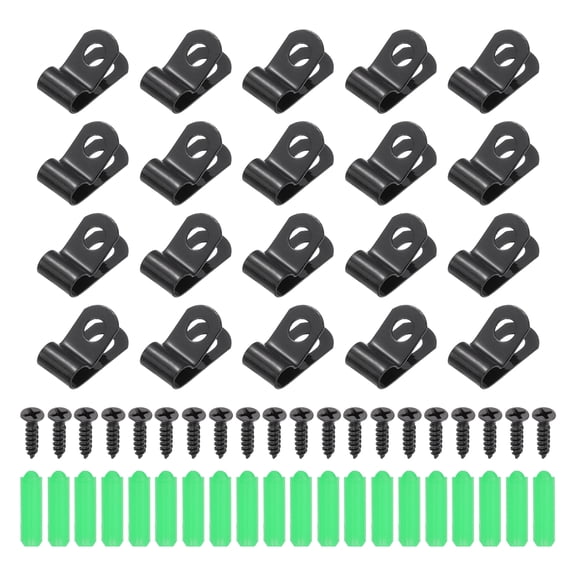 Uxcell 20Pcs 5mm(3/16") Fence Wire Clamps, Agricultural Fencing Mounting Clips R Type Cable Clamps with Screws and Expansion Tubes for Mount Welding Wires to Vinyl Wood Metal Fence