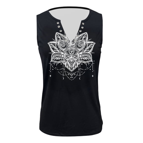 Wang6 Women Plus Size Tank Tops Causal Floral Printed Sleeveless Summer Tops Summer V Neck Tshirts Graphic Tees Black XL