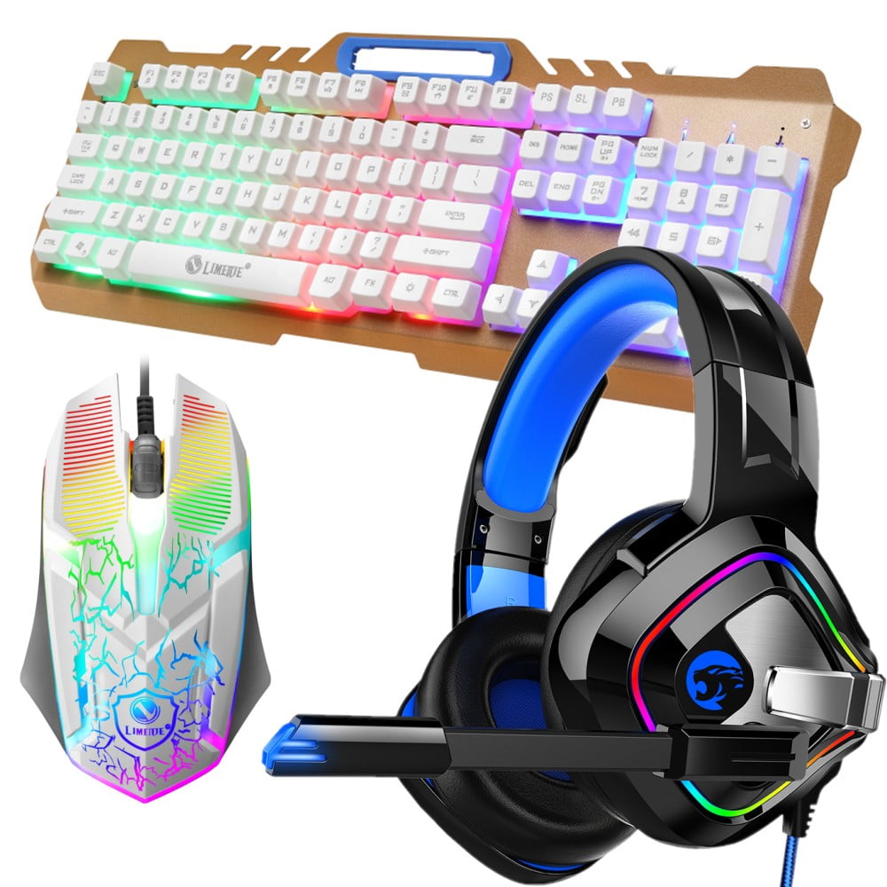 Mechanical Gaming Keyboard Mouse Headset Kit, Wired LED RGB Backlight