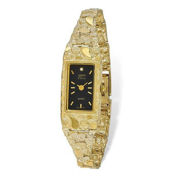 Primal Gold 10 Karat Yellow Gold Black 15x31mm Dial Rectangular Face Nugget Watch
