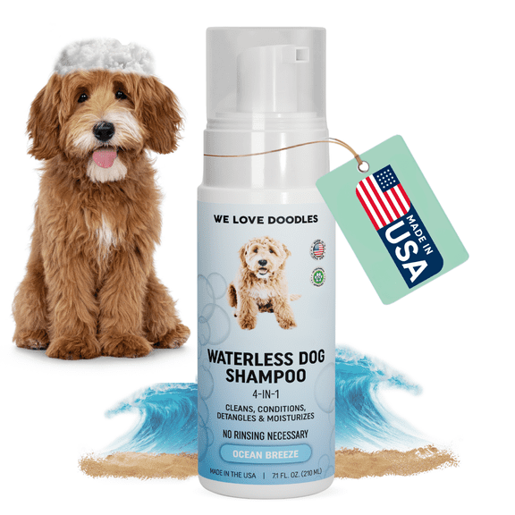 Waterless Dog Shampoo - Cleans & Moisturizes Coat, No Rinse Dog Shampoo, Safe Foam Formula & Pet-Friendly Dog Deodorizing Spray, 7.1 oz (Ocean Breeze) [We Love Doodles]