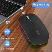 Uiosmuph Wireless Mouse LED Rechargeable Silent Computer Mouse with USB Receiver and Type C Adapter