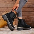 thumbnail image 3 of Rokment Womens Platform Chunky Combat Boots Fashion Casual Suede Lace up Elastic Slip on Lug Sole Mid Calf Chukka Ankle Booties Black Size 6.5, 3 of 6