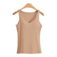 thumbnail image 5 of Sillenn Built In Bra Tank Tops V Neck Vest Casual Basic Tanks U Neck Built In Bra Top Wide Strap Camisole Double Layered Tank Tops Knitted Tank Tops Summer Sleeveless Shirts Beige L, 5 of 9