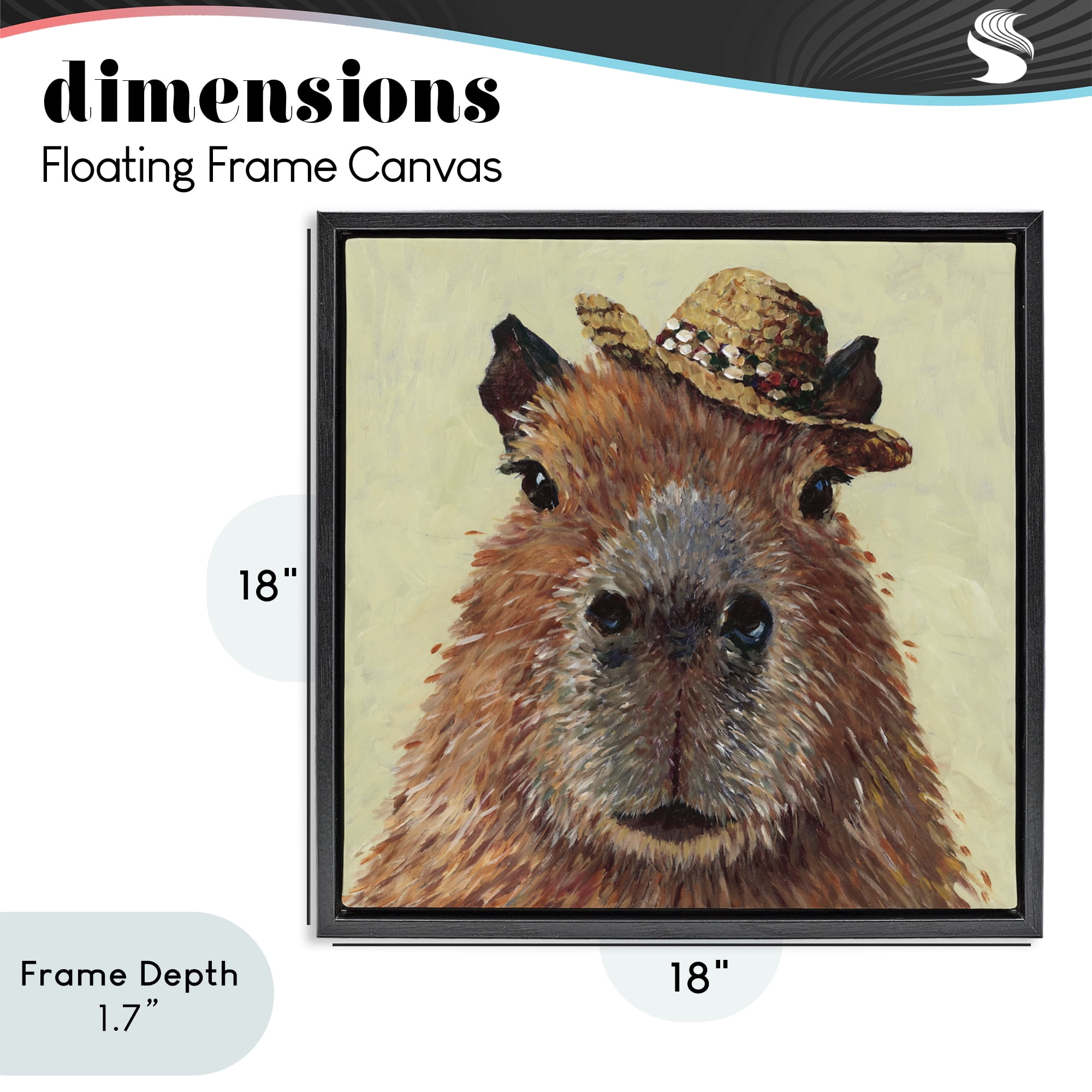 Stupell Industries Capybara with Straw Hat Black Framed Floater Canvas Wall Art, design by Studio Bautista