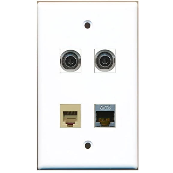 RiteAV - 1 Port Phone RJ11 RJ12 Beige 1 Port Shielded Cat6 Ethernet 2 Port 3.5mm Wall Plate