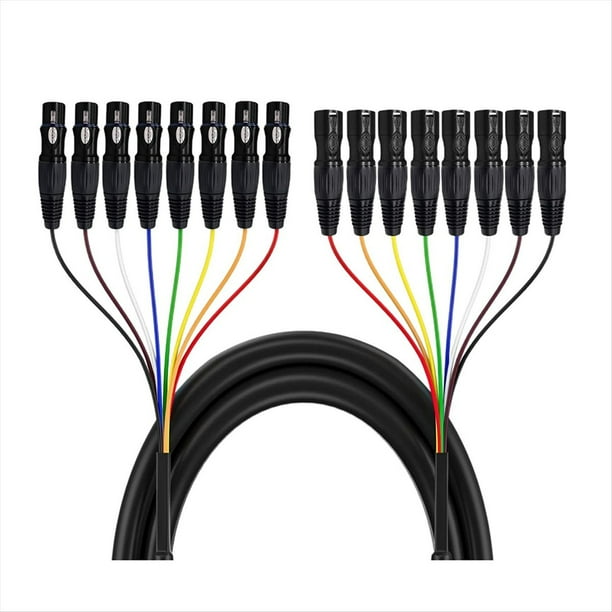 Cable de Extensión de Audio Balanceado Profesional Multimedia XLR de 3 Pines, Macho A Hembra, de 8 Canales y 2 M