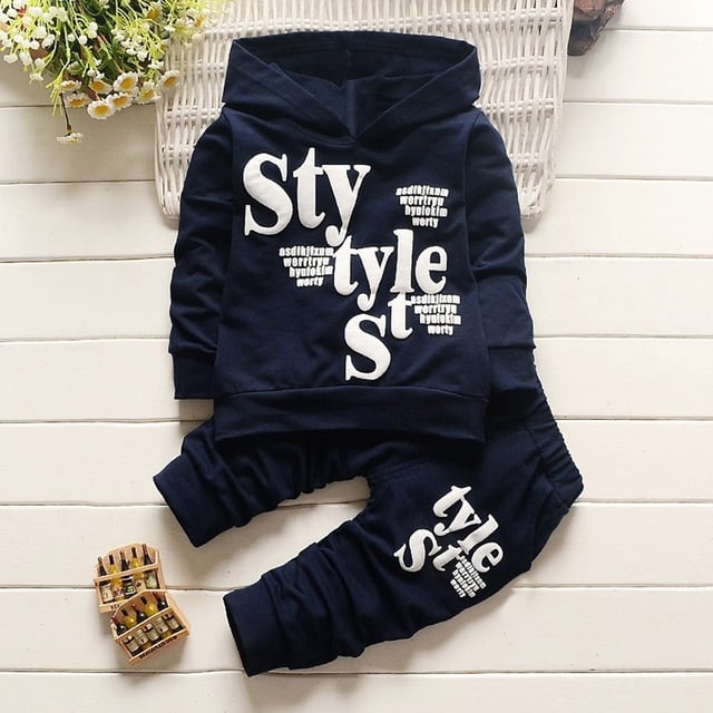WEAIXIMIUNG Baby ' Boy Clothes Tops Pattern Set Toddler Baby Pants 2PCS Clothes Style Letter Boy Hood Print Boys Outfits&Set 80