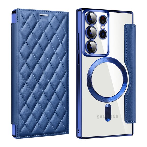 ShellTech for Samsung Galaxy S24 Ultra Magnetic Case,[Compatible with MagSafe] Full Protective Flip Folio Wallet Case with RFID Blocking Card Slot Quilted Leather Phone Case,Royalblue