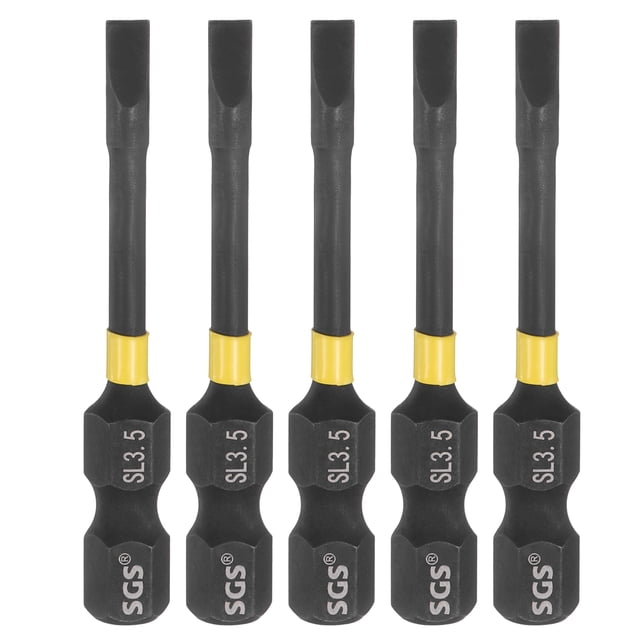 Uxcell 5pcs SL3.5 Slotted Impact Screwdriver Bits 1/4" Hex Shank 2" Long Magnetic Bit