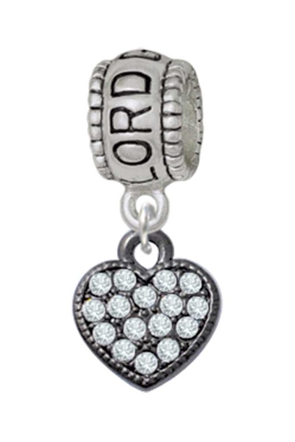 Black Nickeltone Clear Crystal Heart Lord Guide Me Charm Bead