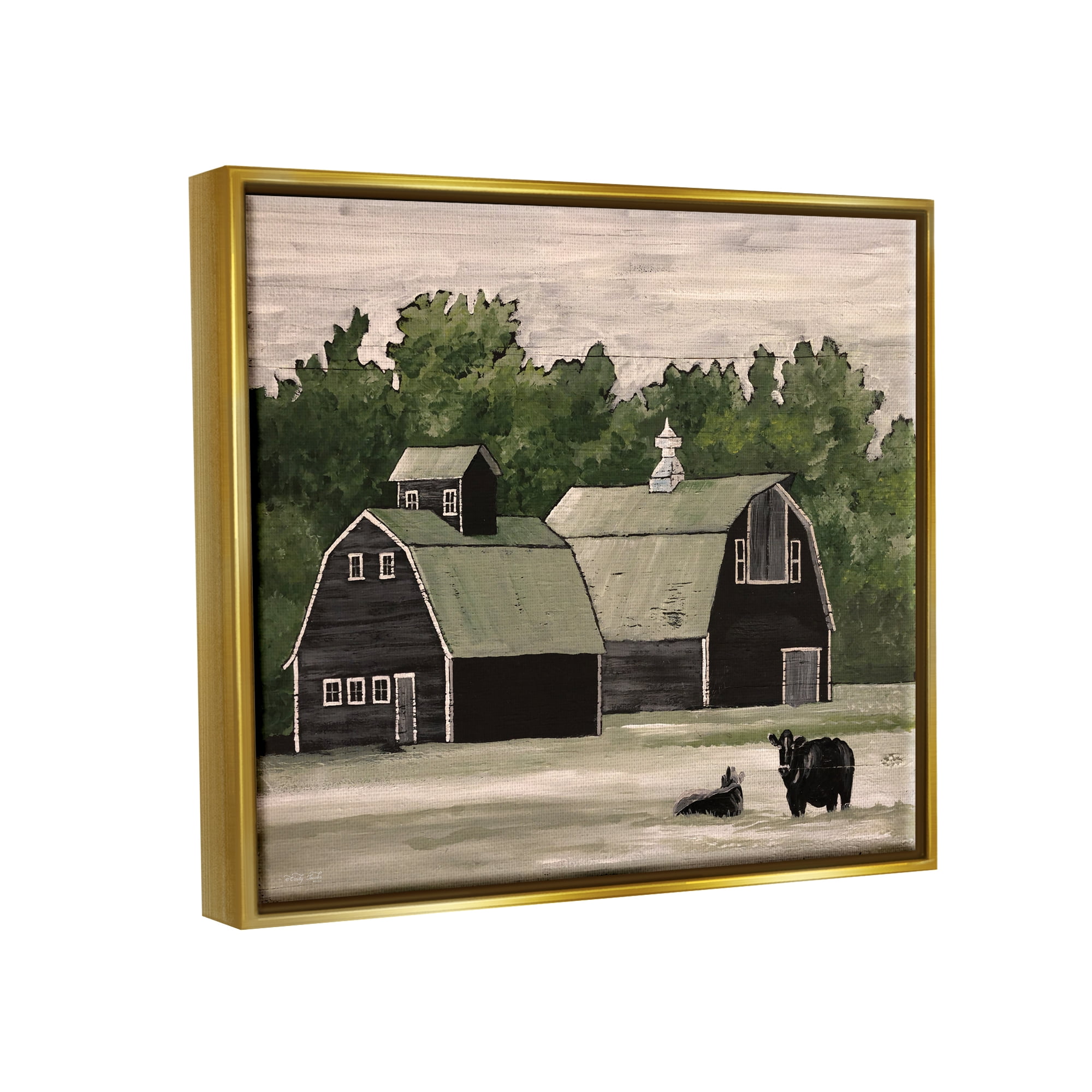Stupell Stable Barn Country Rural Cattle Landscape Painting Gold Floater Framed Art Print Wall Art