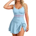 thumbnail image 2 of One Piece Swimsuit Women Scoop Neck Tummy Control Ruched Tie Knot Swim Dress Bathing Suit Swimwear, 2 of 5