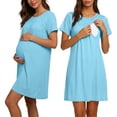 thumbnail image 2 of VBVC Women's Maternity Nursing Short Sleeve Nightgown , Ladies' Crew Neck Breastfeeding Labor Delivery Gown , Soft Sleepwear Loungewear Dress For Women,Light Blue,S-2XL, 2 of 9