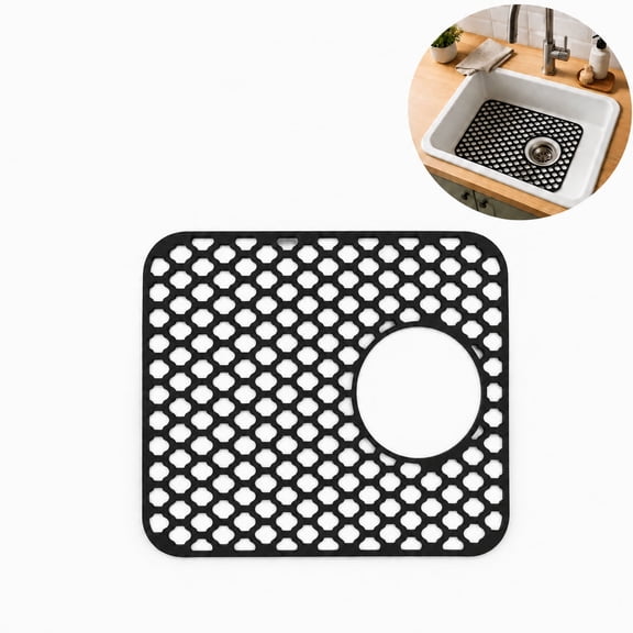 Kitchen Sink Mat, Sink Protector for Kitchen Sink Bottom, Non‑Slip Easy‑Clean Silicone Sink Mat with Drain Hole, Heat‑Resistant Sink Protector, Sink Mat Sink Cover for Kitchen Sink Bottom