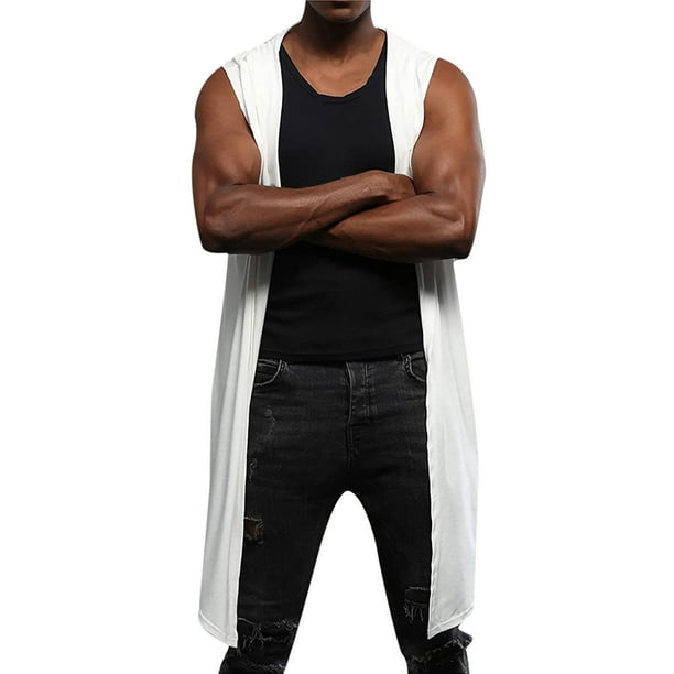 LUXUR Cape Homme Sans Bouton Gilet Ouvert devant Cardigan Léger