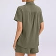 thumbnail image 4 of Linen Short Sets for Women Summer 2 Piece Casual Lounge Sets Button Down Shirt and Drawstring Shorts Outfits, L, 4 of 5