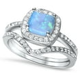 thumbnail image 3 of 1 Carat Blue Lab Opal Wedding Ring Set Platinum Plated Sterling Silver for Women Size 9, 3 of 5