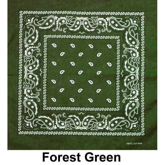 Forest Green Paisley Print Designs Cotton Bandana (22 inches x 22 inches)