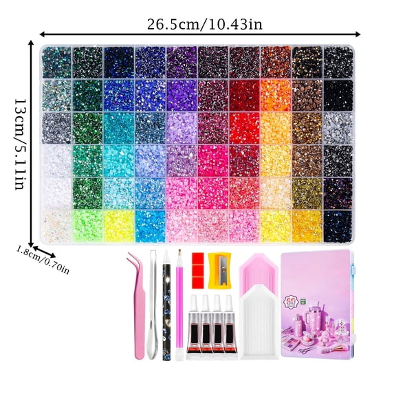 Colorful DIY Resin Rhinestone Kit – 40000pc Bedazzling Kit Rhinestones, 60 Colors Resin Jelly Rhinestones for Bedazzling, Multicolor 3mm Flatback Gems for Nail Art & Diamond Art with B7000 Glue