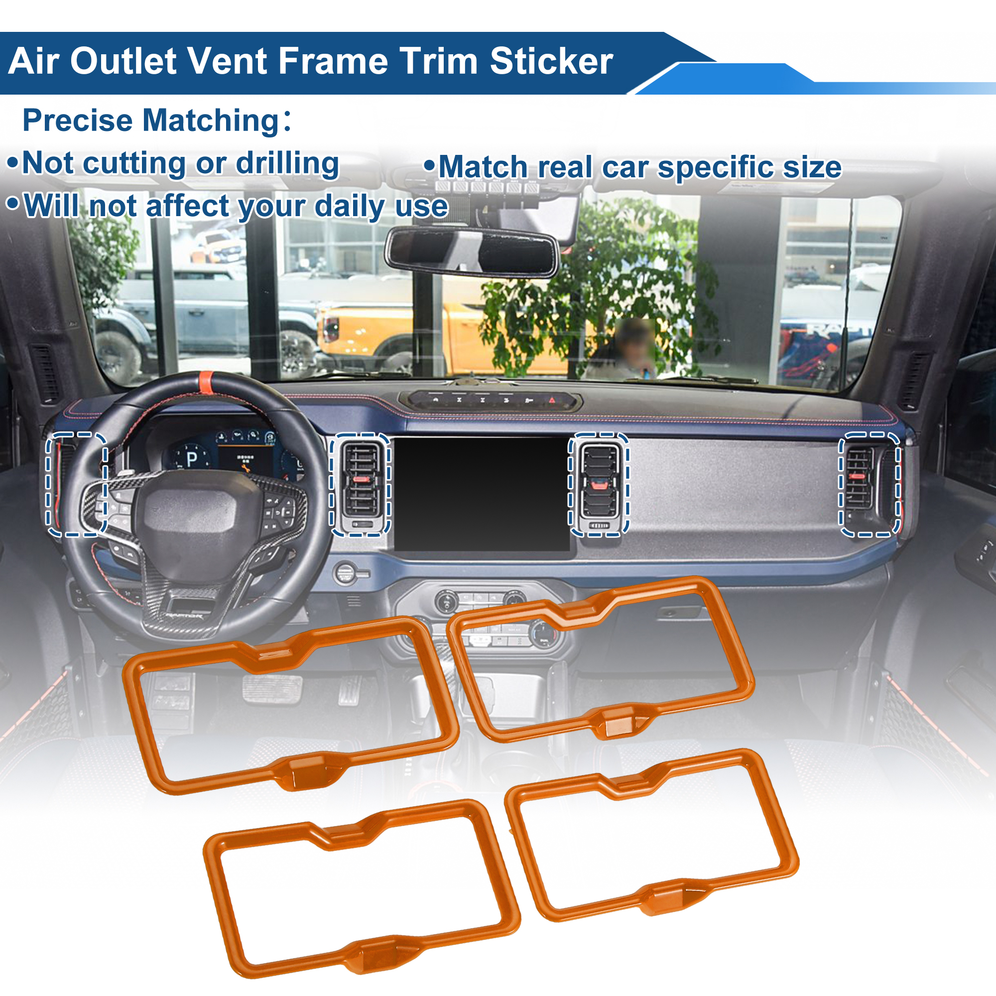 Unique Bargains AC Outlet Vent Trim Cover Frame for Ford Bronco 2021-2024 Orange