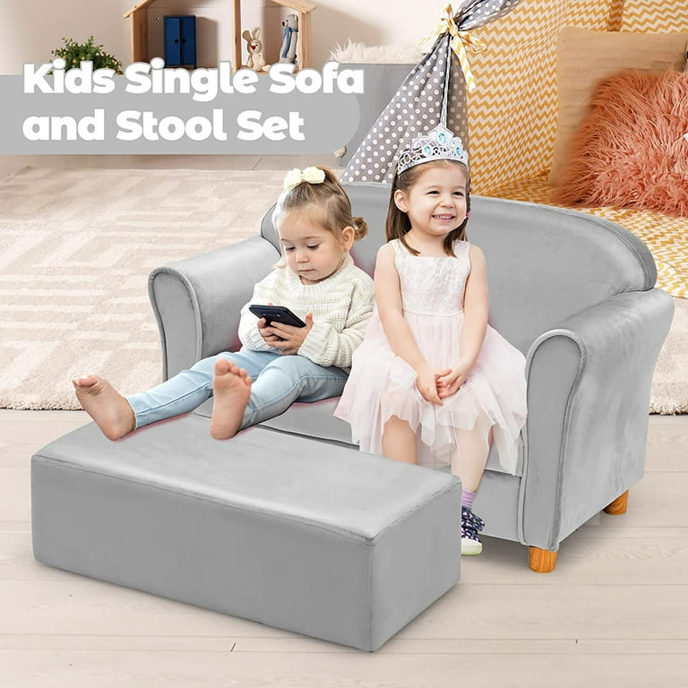 INFANS 2 Seat Kids Sofa with Footstool Toddler Couch Velvet Surface Grey Walmart