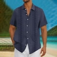 thumbnail image 2 of Momasggi Hawaiian Shirts for Men Cotton Linen Short Sleeve Button Down Shirt Loose Breathable Beach Shirts Big and Tall Vacation Tops Navy L, 2 of 6