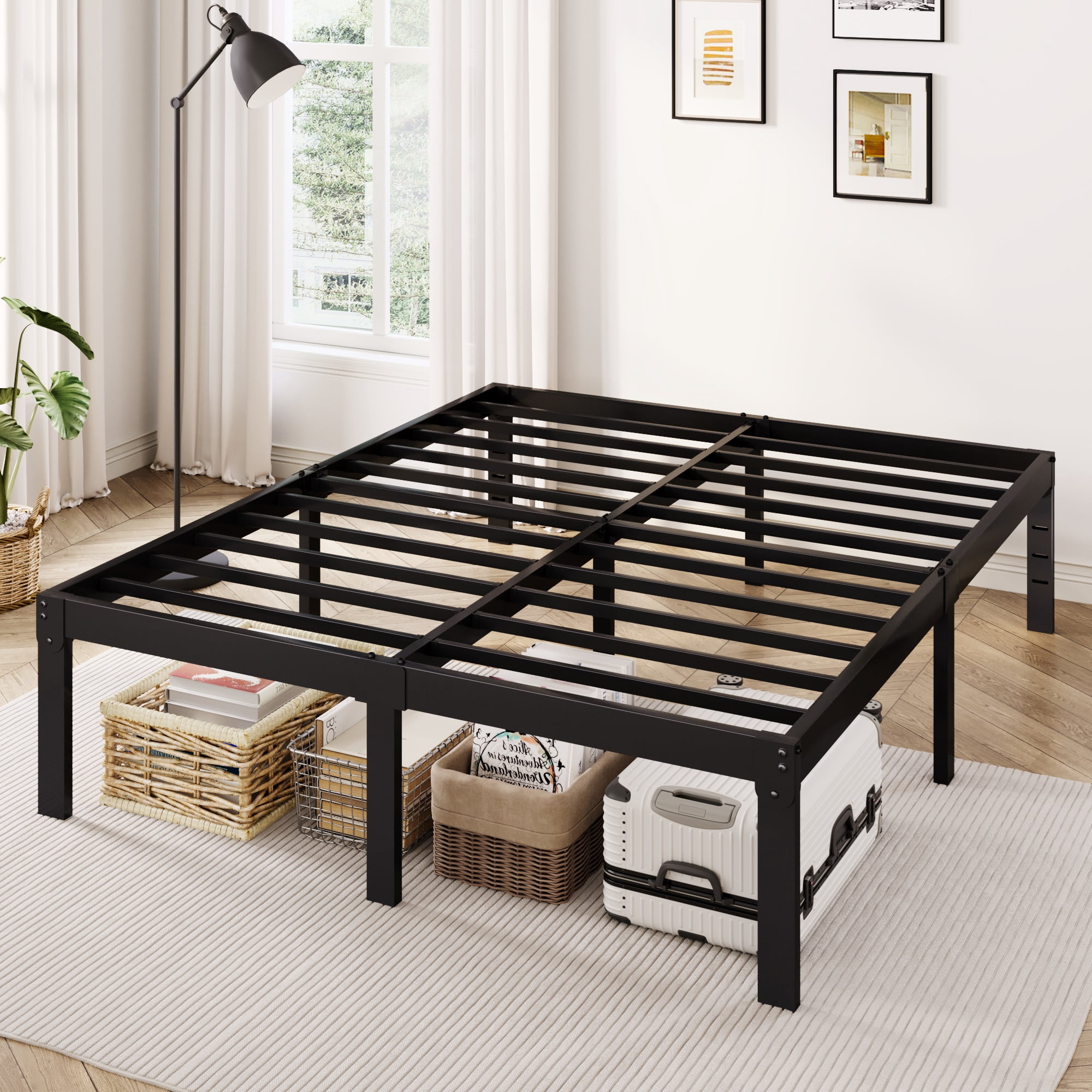 Merrland 12 Inch Queen Size Metal Platform Bed Frame, Heavy-Duty, Under-Bed Storage Space, Easy Assembly, Headboard Compatible, Black