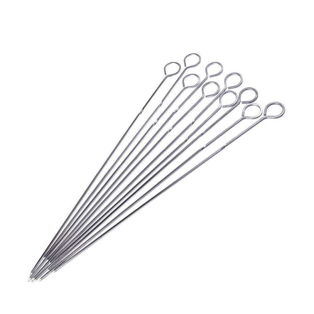 10pc Stainless Steel BBQ Skewers Round Stick Meat Roast Needle Outdoor Picnic 